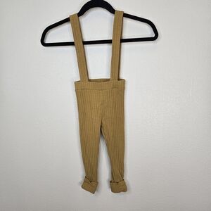 Kate Quinn Tan Ribbed Knit Overalls with Ruffled Cuffs